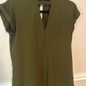Express olive green office business casual short sleeve blouse